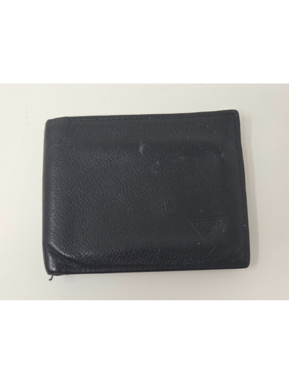Guess Genuine Leather Black Bifold Wallet Card Slots Dual ID Windows Logo